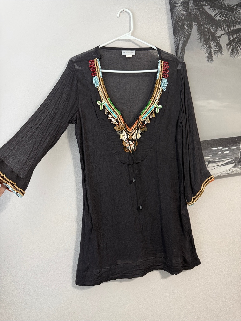 Soft Surroundings Black Embellished V-Neck Cover Up or Tunic